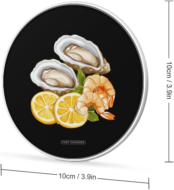 Oyster Shrimp Lemon Seafood Wireless Charger Anti-Slip Wireless Charging Pad Slim Charger Mat for Men Women
