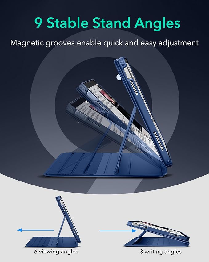 ESR for iPad A16 Case iPad 11th/10th Generation Case (2025/2022) Removable Magnetic Cover Adjustable Portrait/Landscape Stand with Raised Screen View 9 Standing Angles Blue