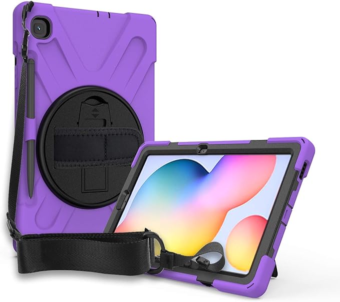 KIQ Shield Series Galaxy S6 Lite Case Heavy Duty Tablet Shockproof Rugged Tab S6 Lite Cover W/Stand Shoulder Strap for Samsung Galaxy Tab S6 Lite 10.4 Inch 2022/2020 P610/P613/P615/P619 - Purple