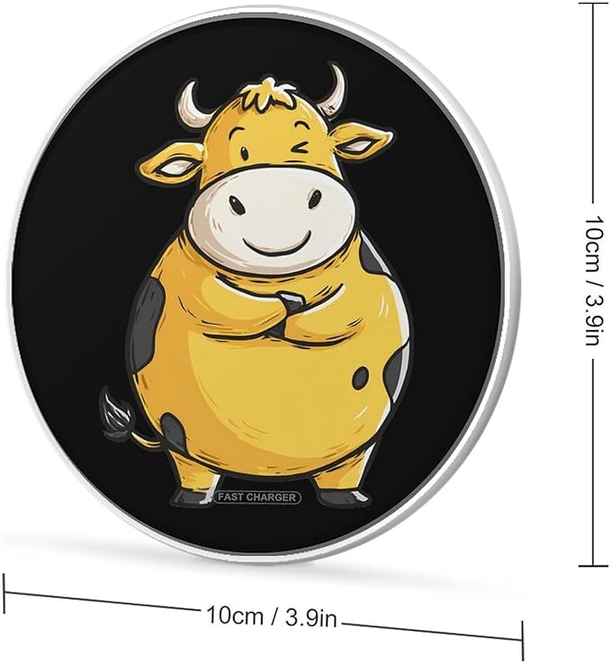 Cartoon Cow Fast Portable Charger 10W Funny Graphic Phone Charging Pad with USB Cable