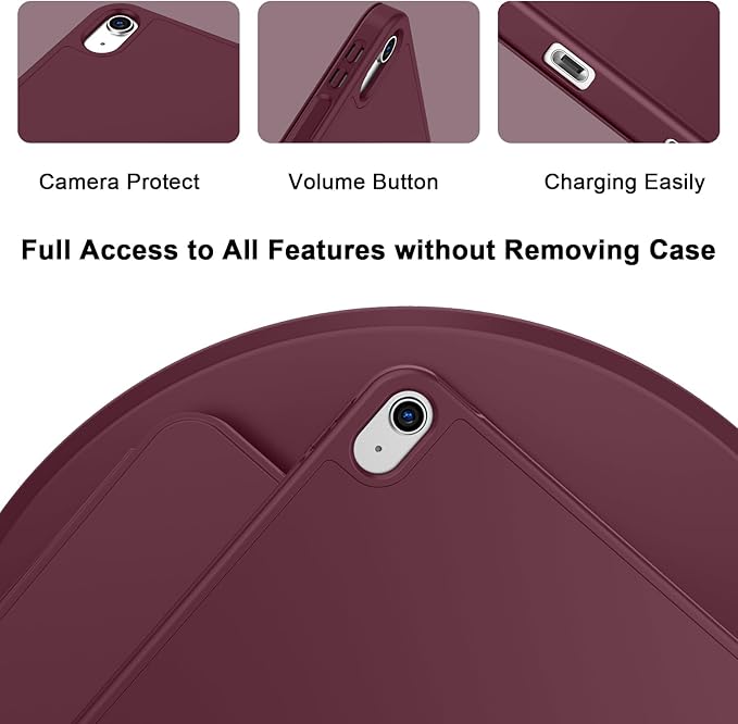 Case for iPad (A16) 11 Inch 2025/iPad 10th Generation 10.9 Inch 2022 Slim Trifold Stand Protective Cover with Pencil Holder and Soft TPU BackSupport Auto Sleep/Wake (Wine)