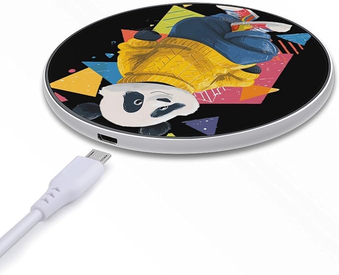 80s Panda Artistic Geometry Phone Charger Magnetic Charging Pad Anti-Slip with USB Cable