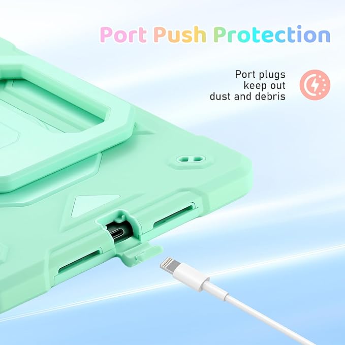 Case for iPad (A16) 2025 11th Gen 10.9'' iPad 10th Generation 2022 10.9'' with Tempered Glass Screen Protector Rugged Kid Case with Shoulder Strap/Pencil Holder/Folding Stand (Mint Green)