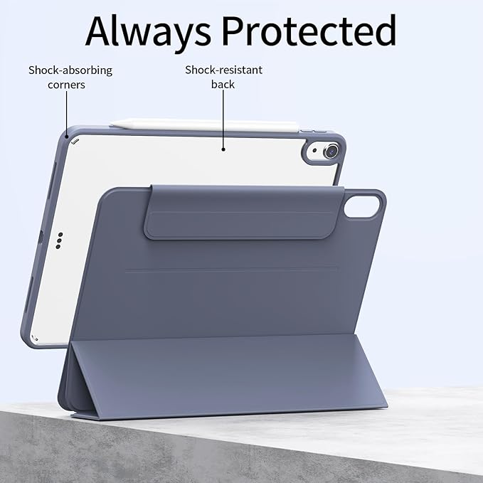 for iPad (A16) 11th Generation 11 Inch 2025/ 10th Generation 10.9 Inch 2022 Hybrid Case with Pencil Holder | Detachable Magnetic Cover | Portrait/Landscape Stand | Clear Hard Back Purple