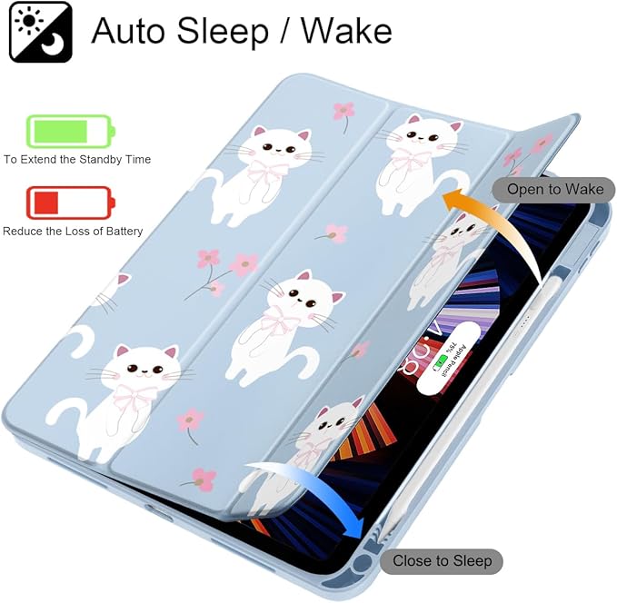 Tuiklol Case for iPad Air 11 Inch M4 2026 / Air 11 Inch M3 2025 / Air 11 Inch M2 2024 / iPad Air 10.9 Inch 2022 2020 Buit in Pencil Holder with Shockproof Cover Clear Transparent Back Cat-Blue