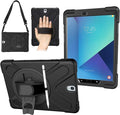 for Samsung Galaxy Tab S3 Case 9.7 inch 2017 SM-T820 T825 T827 Heavy Duty Full Body Shockproof Rugged Drop Protective Cover with 360° Rotating Stand Hand Strap Carrying Shoulder Strap Black