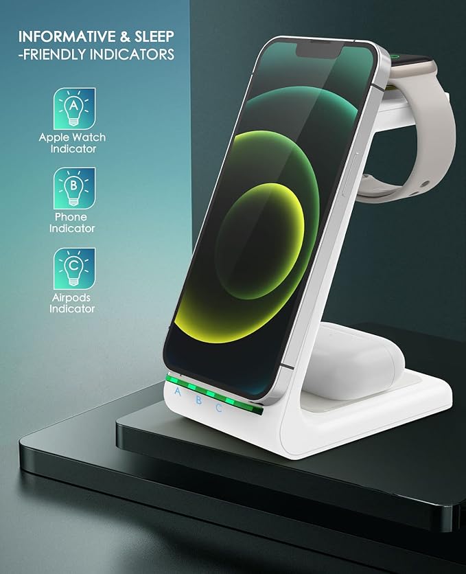 3 in 1 Wireless Charging Station 2026 Upgraded Fast Desk Charger Station for iPhone 17 16 15 14 13 12 Pro Max Plus Charger Stand for Apple Watch 11 10 9 8 7 6 5 4 3 2 Ultra SE Airpods 4 3 2 Pro