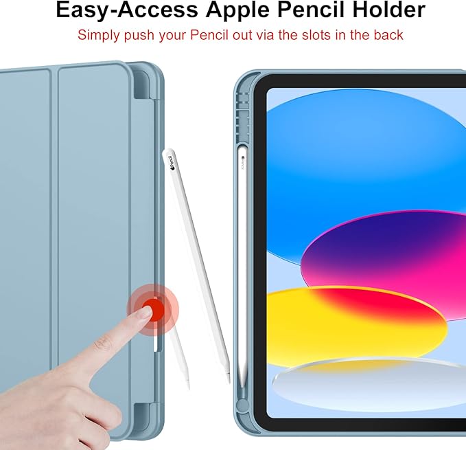 iMieet iPad (A16) Case 11th Gen/iPad 10th Generation Case [11-Inch 2025/10.9 Inch 2022] with Pencil Holder Trifold Stand Smart Cover with Soft TPU BackAuto Wake/Sleep(Light Blue)