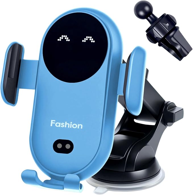Wireless Car Charger Auto-Clamping 3-in-1 Phone Mount - 15W/10W/7.5W Fast Charging Car Accessories Compatible with iPhone 16/15/14/13/12/11/Xs/XR Samsung S23 Ultra/S22/S21/S20/S10+/S9(Blue)