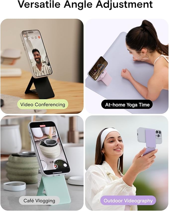 MOFT Phone Stand Magnetic Phone Tripod Stand Stain-Resistant MOVAS Leather &amp Angle Adjustment &amp Strong Magnets Tripod for iPhone 17/16/15/14/13/12 (Included Metal Ring)-Blush