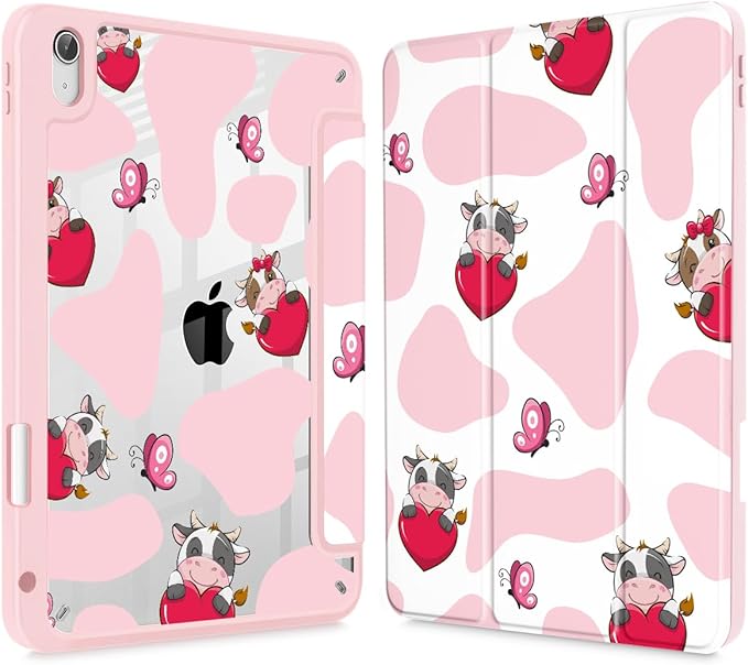 Mektron Case for 2026 iPad Air 13 inch M4 Cover Compatible 2025 iPad Air 13 inch M3 2024 iPad Air 13 inch M2 with Pencil Holder Shockproof Clear Shell Butterfly Cow