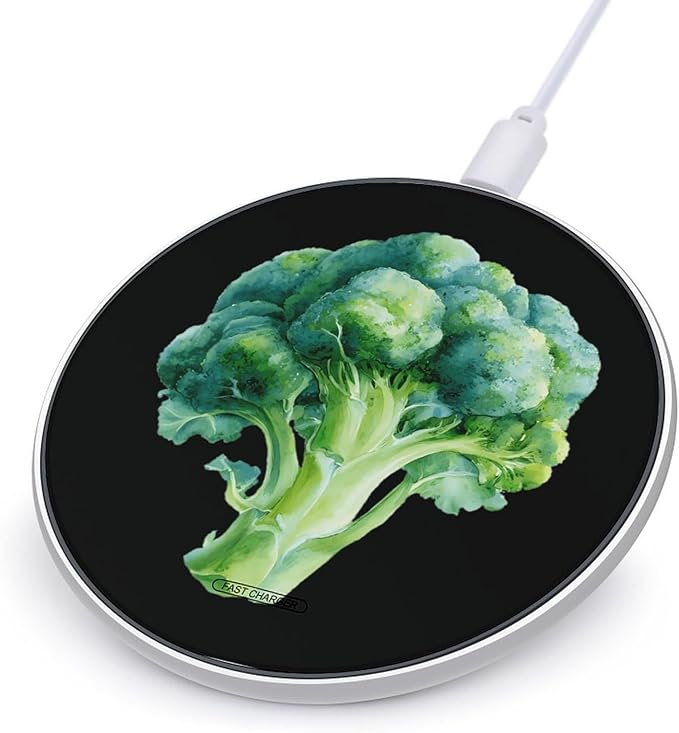 Watercolors Broccoli Fast Portable Charger 10W Funny Graphic Phone Charging Pad with USB Cable