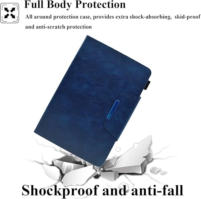 Folio Case for Amazon Kindle Fire HD 8/Fire HD 8 Plus (12th/10th Generation 2024/2022/2020) 8 UUcovers PU Leather Magnetic Smart Cover with Stand/Pencil Holder/Pockets [Auto Sleep/Wake] Blue
