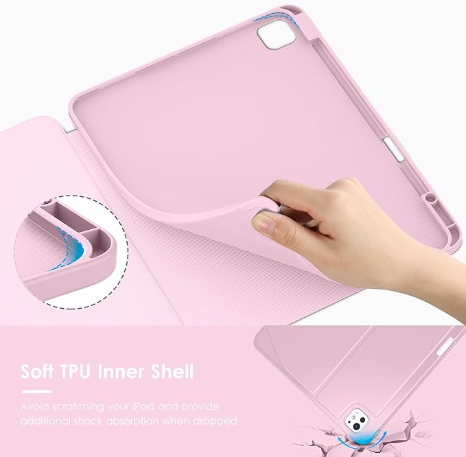 VIKESI Case for iPad iPad Pro 13-inch M5 or M4 Released in 2025 or 2024Multiple Angles Magnetic Stand CoverShockproof Soft BackPencil Holderand Auto Sleep/WakePink