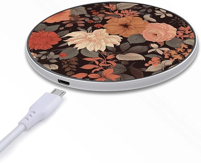 Autumn Beautiful Floral Wireless Charger Fast Wireless Charging Pad with USB Cable 10W Anti-Slip Magnetic Wireless Charger Portable Slim Charger Puck Travel Charging Station