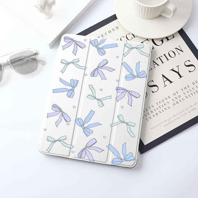 JOYLAND Purple Bows Case for iPad 10th Generation Case 10.9 inch/iPad (A16) 11th Generation 11 Inch 2025 with Pencil Holder-Trifold Stand Protective Cover with Soft TPU BackWhite