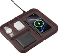 Faux Leather Valet Traywith 2 in 1 Wireless Charging Compatible with iPhone/17/16/15/15 Plus/15 Pro/15 Pro Max/14/13/12/Wireless earphonesOffice/Home Desk Organizers Tray-Brown