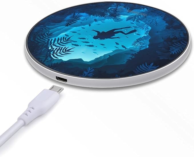 Diver Diving in The Deep Sea Fast Portable Charger 10W Funny Graphic Phone Charging Pad with USB Cable