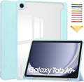 Stand Case for Galaxy Tab A9 Plus 11 Inch 2023 (SM-X210/X216/X218) UUcovers Trifold Cover with Pencil Holder [Auto Sleep/Wake] Clear Transparent Back Shell &amp TPU Shockproof Frame Sky Blue