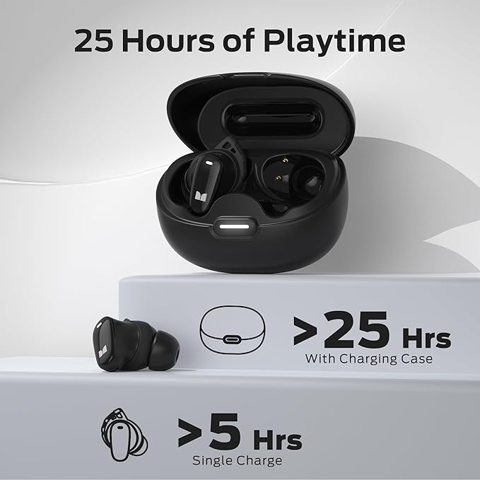Monster N-Lite 206 Wireless Earbuds Bluetooth 5.4 in Ear Headphones Bluetooth Ear Buds Built-in Microphone Touch Control Comfortable Fit USB-C Fast Charging IPX6 Waterproof 25H Playtime Black