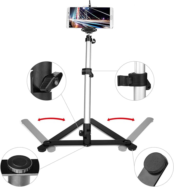 ChromLives Photo Copy Stand Pico Projector Stand with Phone Clamp Overhead Phone Mount Smartphone Compatible Tripod