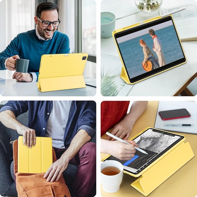 DTTO for iPad Air 13 Inch Case M4/M3/M2 2026/2025/2024 iPad Pro 12.9 Inch Case (6th/5th/4th/3rd Gen) Smart Slim Trifold Stand Soft Cover with Pencil Holder Yellow