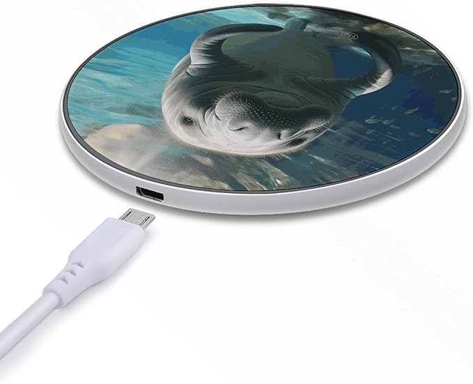 Cute Sea Animal Manatee Wireless Charger Fast Wireless Charging Pad with USB Cable 10W Anti-Slip Magnetic Wireless Charger Portable Slim Charger Puck Travel Charging Station