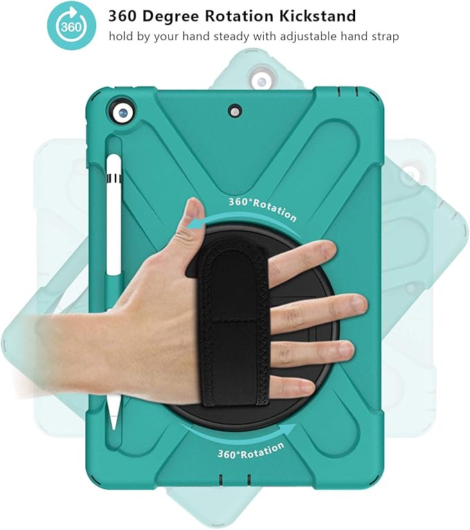 ProCase Rugged Case for iPad 9th/ 8th/ 7th Generation 10.2 (2021/2020/2019) Heavy Duty Shockproof Protective Cover with Strap for iPad 9/8/7 -Teal