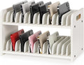 Cell Phone Storage Classroom Cell Phone Holder Adjustable Wooden Multiple Rack Caddy Organizer Box for Classroom Office Desktop with 1-30 Number Stickers (30-Grid) (White)