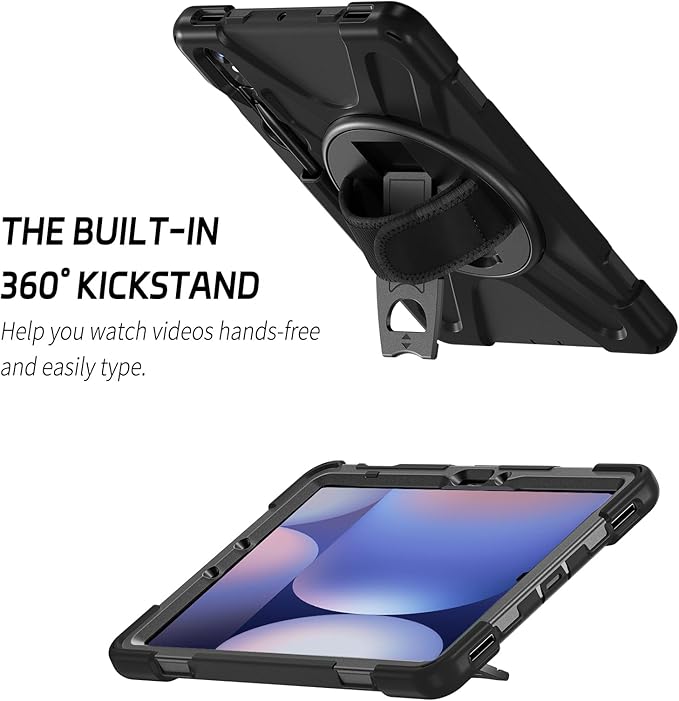 ZenRich Rugged Case for Samsung Galaxy Tab S10 Plus/S9FE Plus/S9 Plus 12.4 inch Galaxy Tab 12.4 Case with S Pen Holder 360 Ratable Stand Hand Strap Shoulder Belt