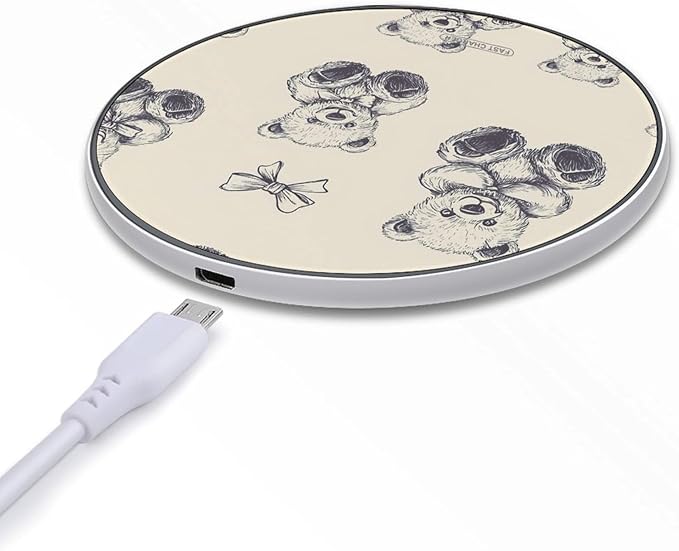 Vintage Bow Teddy Bears Phone Charger Magnetic Charging Pad Anti-Slip with USB Cable