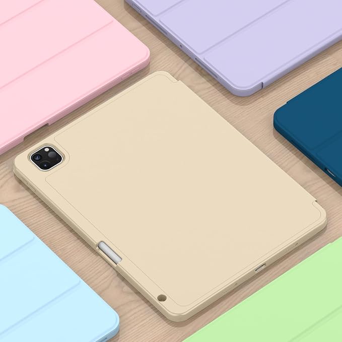 ZryXal iPad Pro 11 Inch Case (M5) 2025/ (M4) 2024 (Model: A2836/A2837/A3006) Trifold Stand Smart Cover with Pencil Holder and Soft TPU Back Auto Wake/Sleep (Champagne Gold)