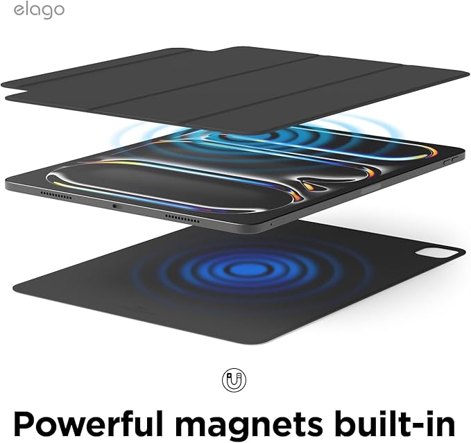 elago Magnetic Folio Case for iPad Pro 13 inch Cover (M5 M4) - Back Plate can be Attached to Metal Materials Wake/Sleep functionality Compatible with Apple Pencil 2 [Dark Grey]