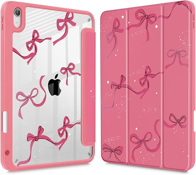 May Chen for iPad Air 11-inch M4/M3/M2 (2026/2025/2024) iPad Air 5th/4th 10.9 Inch - Shockproof Cover with Clear Back Shell &amp Penceil Holder Auto Wake/Sleep Stand Cover Watermelon red Bow