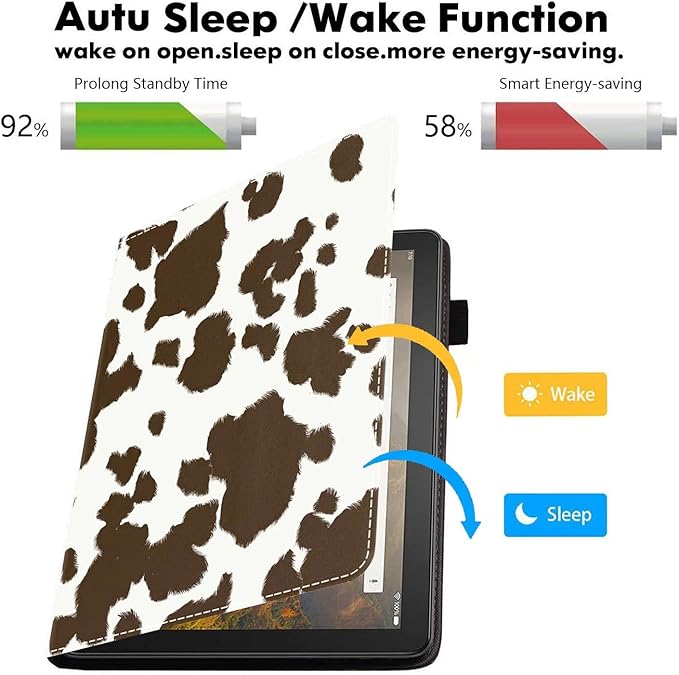 Case for Amazon Kindle Fire HD 10 &amp 10 Plus Tablet 10.1 (13th/11th Generation 2023/2021 Release) - PU Leather Folio Case with Smart Auto Wake/Sleep Cow Print