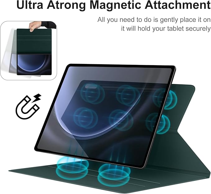 DUNNO Magnetic Case for Samsung Galaxy Tab S10+ Plus /S9+ Plus/S9 FE+ Plus with S-Pen Holder Ultra-Slim Lightweight Folio Tablet Case Auto Wake/Sleep (DarkGreen)