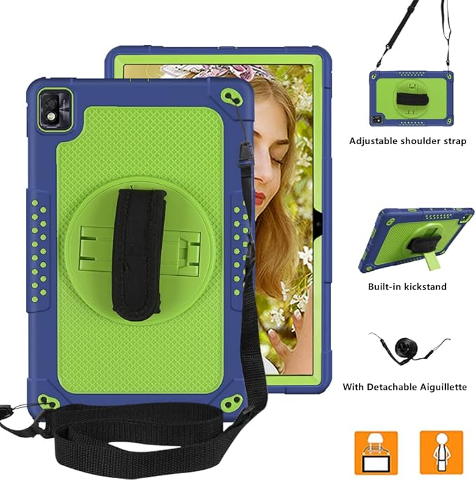 Mignova for TCL Tab Pro 5G/TCL TABMAX 10.36 inch FHD Tablet Case Built in Stand Shoulder Hand Strap Shockproof Armor Kids Friendly Case for Nokia T20/T21/Vastking KingPad M10 10.36 inch(Navy+Green)
