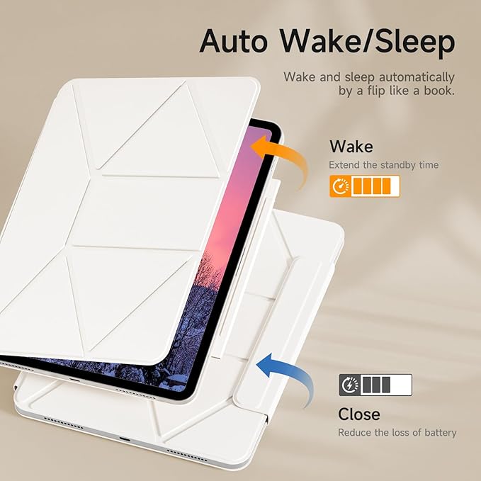 kenke Magnetic Case for iPad 11 Inch A16 2025/10th Generation 10.9 Inch 2022 with Detachable Clasp Slim Strong Magnetic Multi-fold Stand Cover with Pencil Holder Auto Wake/Sleep Cream White