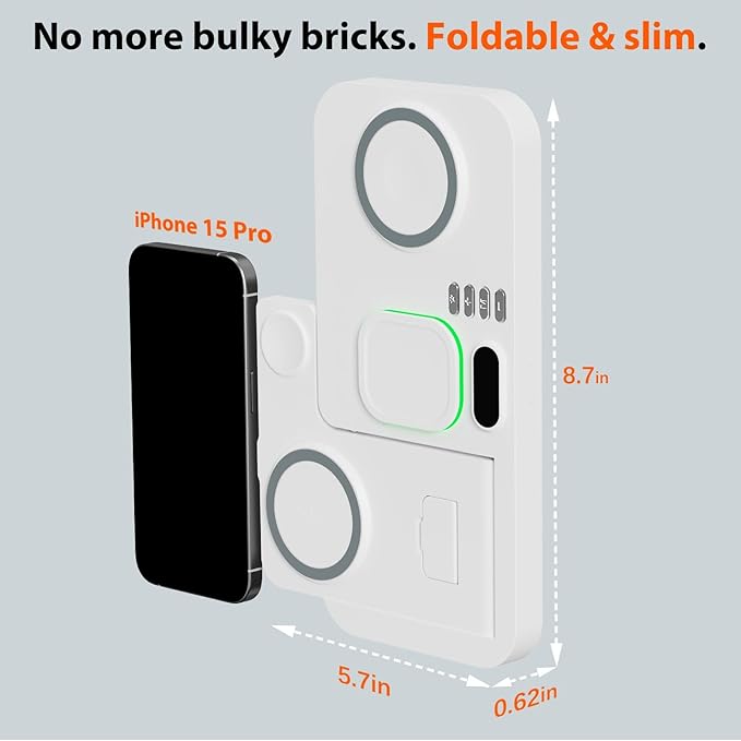 Dual Phone Magnetic Wireless Charging Station for Apple Devices/Apple Ecosystemwith Auto-Switch 7-Color Light &amp Clock Compatible with iPhone 17/16/15 for iWatch 11/10/9 &amp AirPods Pro3（White