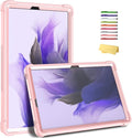 for Samsung Galaxy Tab S8 Plus 2022/S7 FE 5G 2021/S7 Plus 2020 Tablet 12.4 inch Case with S Pen Holder/Kickstand/Hard Shockproof Silicone Rugged Stand Cover for Tab S8+/S7+/S7 FERosegold