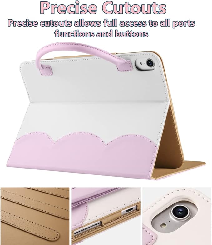 Cute Case for iPad mini 7 A17 Pro 2024/iPad Mini 6 2021 Slim Handbag Leather Protective Cover with Stand Hand Strap Pocket for Girls Woman Kids for iPad mini 7th/6th Generation 8.3Pink