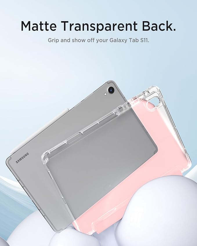 Miimall for Samsung Galaxy Tab S11 Case (2025) Galaxy Tab S11 Case with Stand Slim Hard PC Translucent Back Shell Auto Wake/Sleep Pink