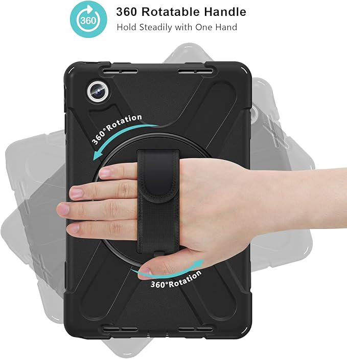 ProCase Protective Case for Lenovo Idea Tab 11 2025 / Tab M11 2024 / Lenovo Tab K11 LTE 2024 Rugged Heavy Duty Shockproof Rotating Kids Cover with 360° Rotate Kickstand &amp Shoulder Strap -Black