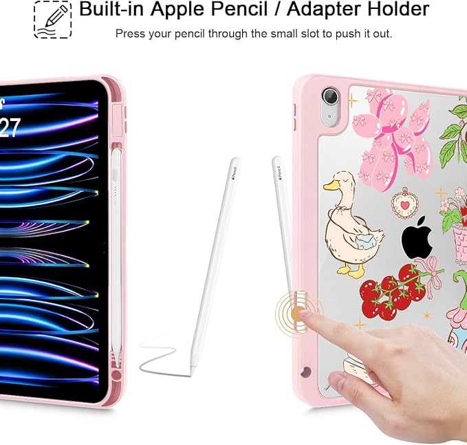 Mektron for 11th Generation iPad 11-inch A16 chip 2025 Cover with Pencil Holder Fit 10th Generation iPad 10.9-inch A14 chip 2022 Shockproof Clear Shell Y2K Clipart