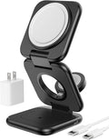 Foldable Magnetic Wireless Charger KU XIU X40 Aluminum Alloy 3 in 1 Charging Station for Apple Fast Mag-Safe Charger Stand for iPhone 16 15 14 13 12 Series 5W for iWatch AirPods 3/2/Pro Black