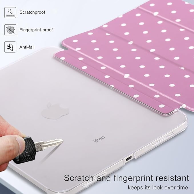 case for ipad 11th Generation11 Inch 2025 (A16 Chip) &amp 10th Gen 10.9 Inch 2022 - Slim Scratch-Resistant Hard PC Translucent Back Shell Smart Cover Wake/Sleep FunctionPink with White Polka dot