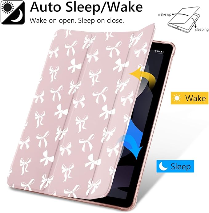 White Bow Case for iPad Pro 13-inch (M4) 2024Girly Protective CasePencil Holder &amp Clear Transparent Soft TPU Back &amp Trifold Smart Tablet Pink Cover (Model Number:A2925/A2926/A3007)