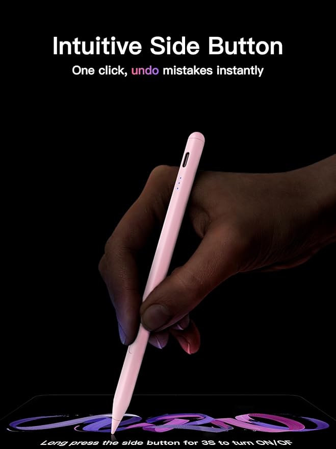 Stylus Pen for ipad 2018-2026 USB-C Fast Charging Pencil Pixel-Perfect Tilt Sensitivity for iPad 11/10/9/8/7/6/A16 iPad mini 7/6/5 iPad Air M4/3/2 11/13/5/4/3 iPad Pro M5/4 13/12.9″/11″ Pink