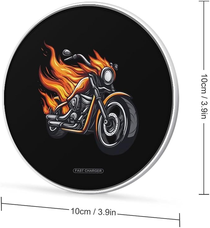Motorbike Flames Motorcycle Wireless Charger Anti-Slip Wireless Charging Pad Slim Charger Mat for Men Women
