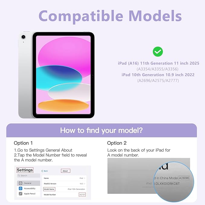 Wenlaty for iPad (A16) 11th Generation Case 11 Inch 2025 for iPad 10th Generation Case 10.9 Inch 2022 with Pencil Holder 360° Rotating Protective Stand Cover Detachable Magnetic Back Lavender